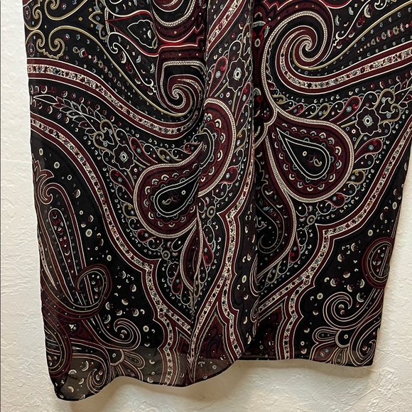 Vintage 100% silk Paisley Print Wrap  Skirt - Black Brown Blue Burgundy - Picture 3 of 9